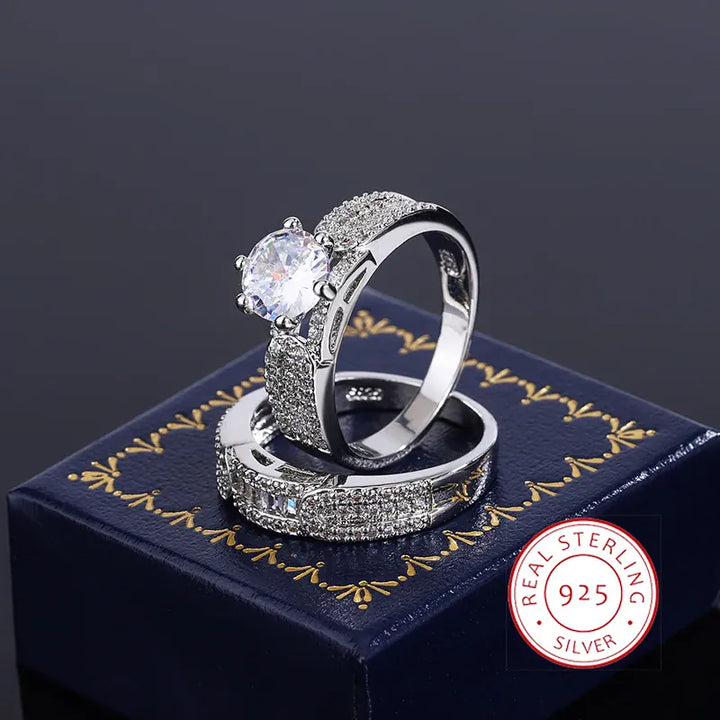 Shiny Zircon Two Piece Ring In 925 Silver - Elegant