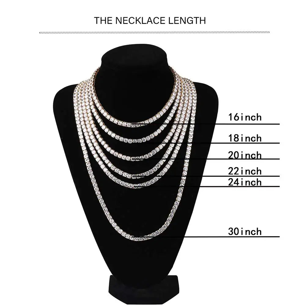 Hip Hop Jewelry 1 Row Iced Out Tennis Chain Bling CZ Men Diamond Cubic Zirconia Choker Necklace Women Drop Shipping