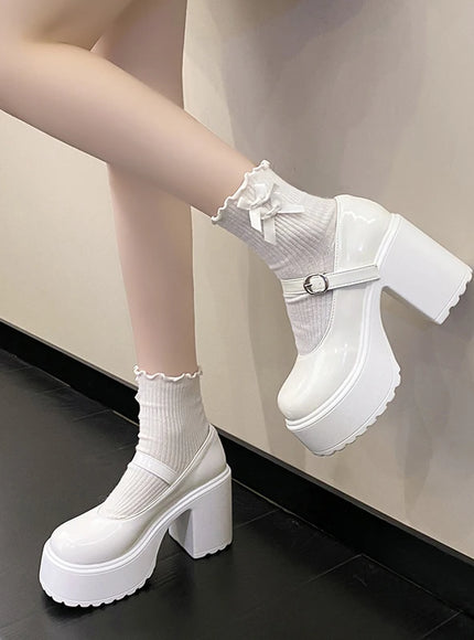 Chunky Platform High Heels Pumps Women 2023 Autumn Pu Leather Ankle Buckle Mary Jane Shoes Woman Thick Heeled White Lolita Shoes