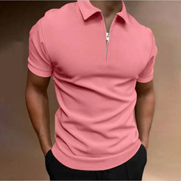 Men's polo shirt solid color short-sleeved zipper lapel T-shirt casual top