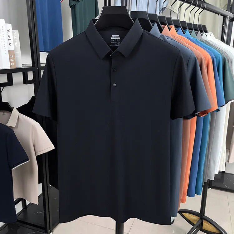 Men's Seamless Polo Shirt - Breathable Nylon-Spandex Blend, Reinforced Collar & Matching Buttons (12 Colors, M-4XL)