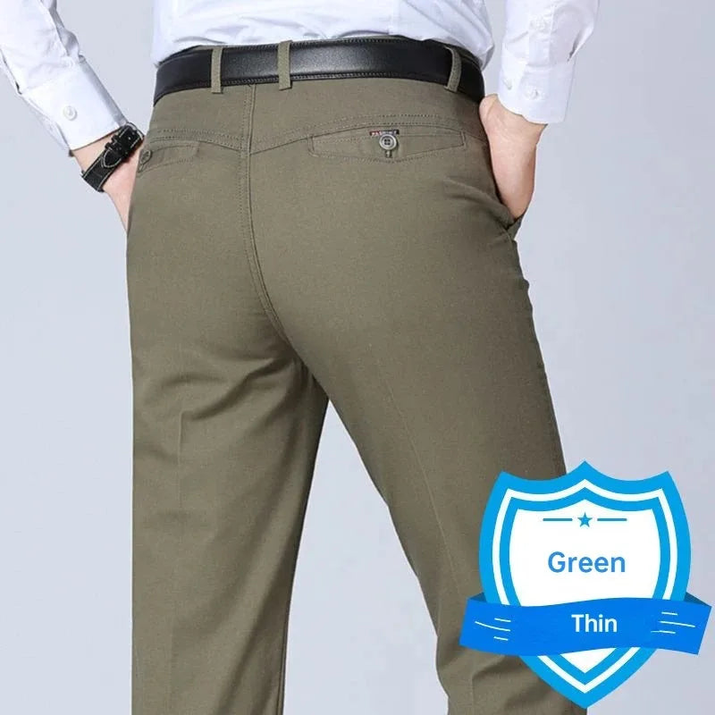 New Arrival 100% Cotton Summer Autumn Men's Casual Pants Fashion Solid Black Beige Gentle Thicken Trousers Brand Smart Suit Pant