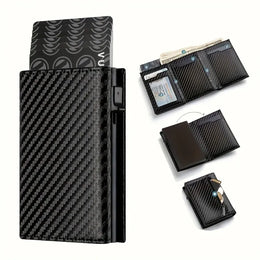 Men's Wallet with Zipper Coin Purse Automatic Pop-up Metal Credit Card Holder Minimalist RFID Blocking Business Card Wallet Idea