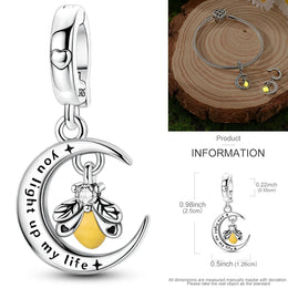 925 Sterling Silver Tree of Life Bead Luminous Firefly Dangle Butterfly Charms Fit Original Bracelet DIY Jewelry Gift for Women