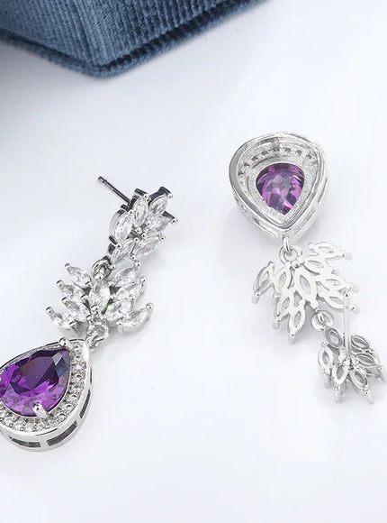 KissIcon Lux Silver Earrings Purple Zircon Drop - Fringe
