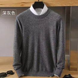 Autumn Winter New Men's Sweater Round Neck Loose Pullover Knitted Sweater Casual Solid Color Thickened 100% Mink Cashmeresweater