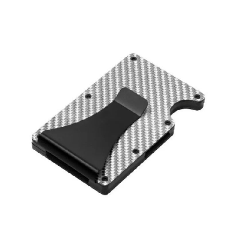 Minimalist  Wallet for Men, Money Clip Cash Strap Wallet, RFID Blocking Metal Wallet Aluminum Card Holder(Carbon Fiber)