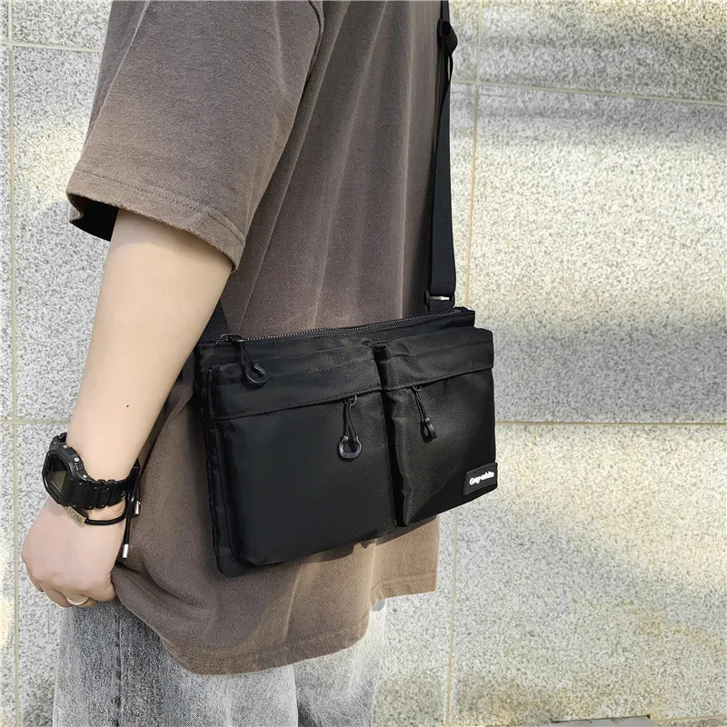 Casual Sporty Black Crossbody Bag Men's Messenger Bag Green Cloth Small Square Bag Suitable for Work Versatile Shoulder Bag
