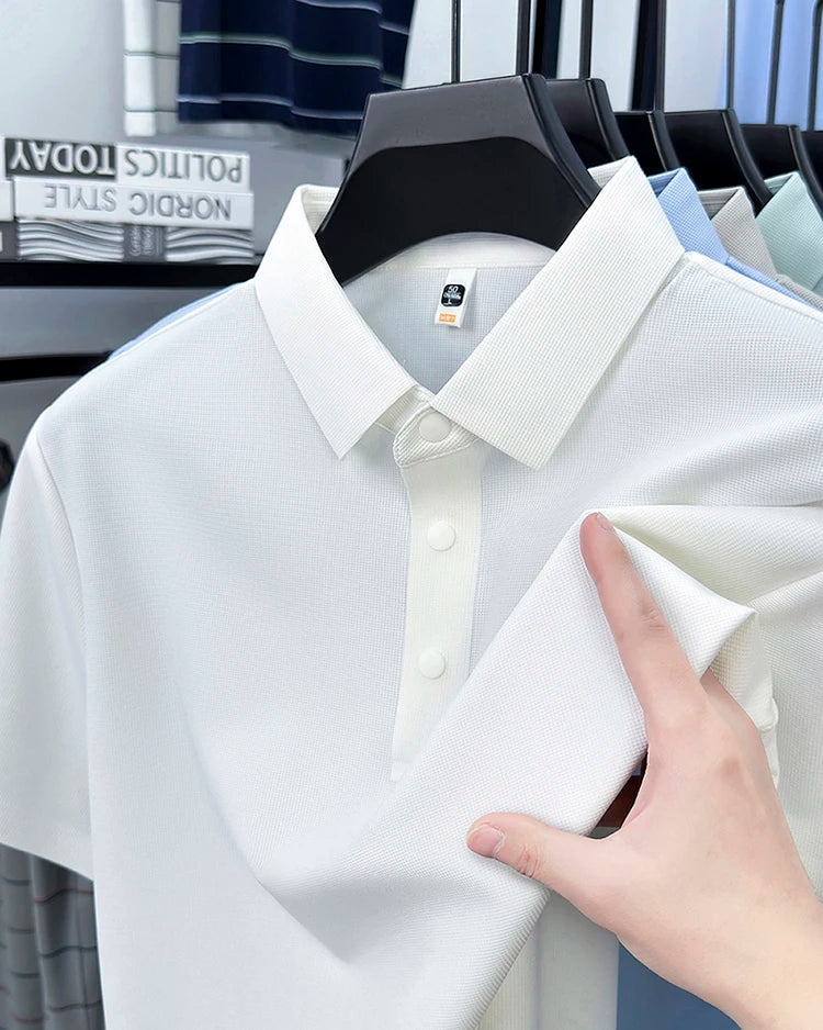 2025 Men's Sporty Polo Waffle Shirt | Moisture-Wicking Golf Tennis Top Sizes S-5XL, Snap Buttons, 7A Antibacterial High Quality