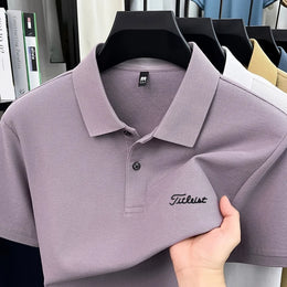 Men's Summer New Cotton 100% Short-Sleeved Polo Shirt, Collar Brand Printed T-Shirt, Breathable Casual Business Men's Clothing