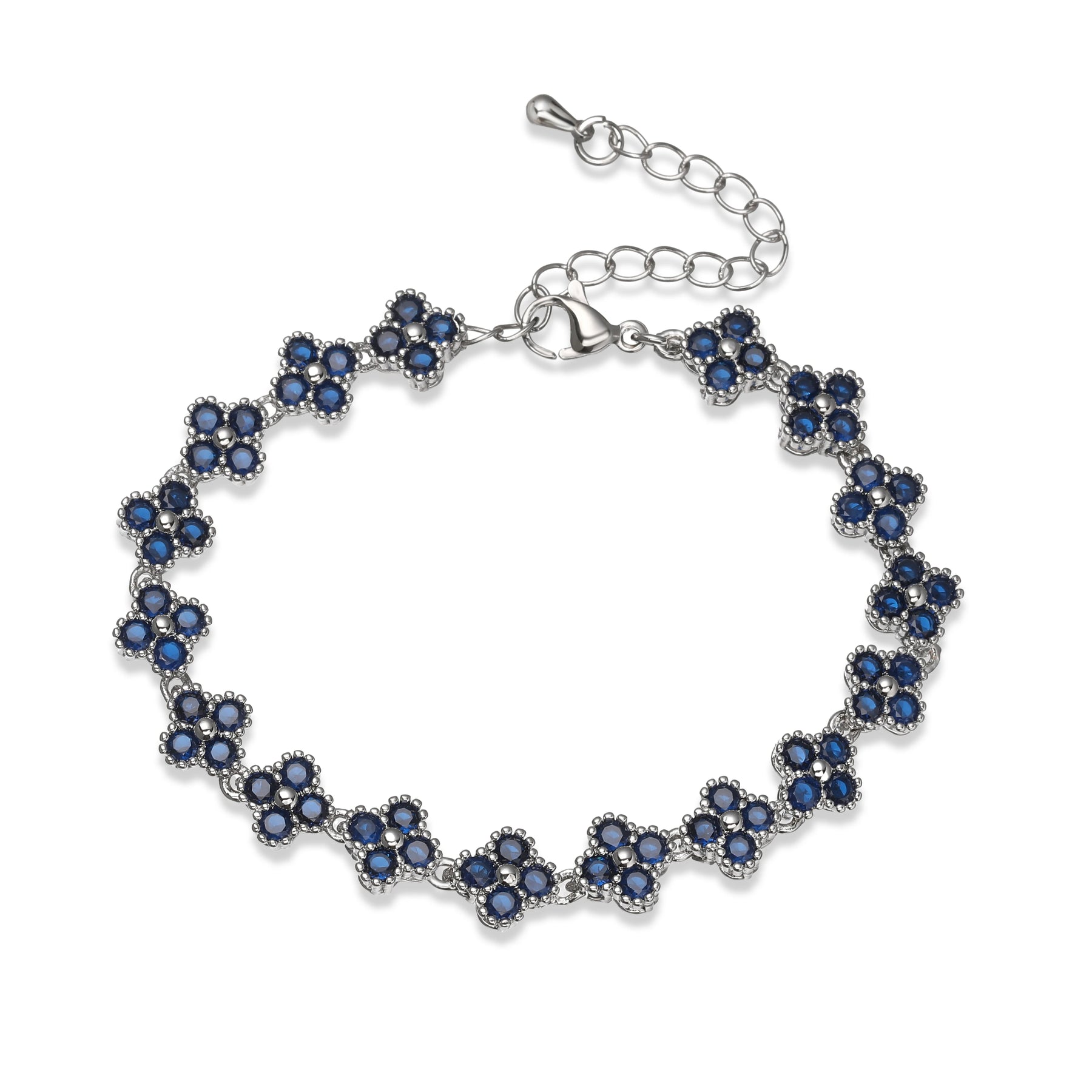 HECHENG, Bijoux Colorful Flower CZ Stone Brass Metal Bracelet/Necklace,Lobster Clasp, Adjustable, Minimalist Romantic Jewelry