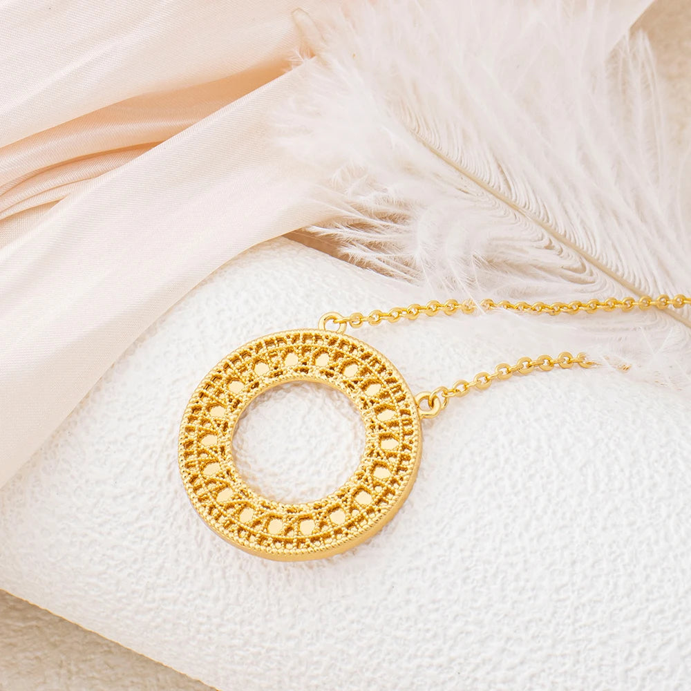 Circular Hollow Bracelet Necklace Ring Earring 4pcs Set 18k Gold-Plated Copper Jewelry Accessories Geometric Pattern Gifts