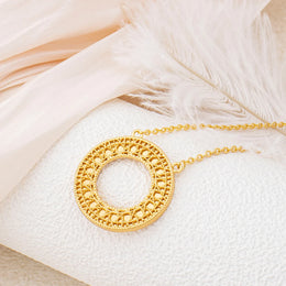 Circular Hollow Bracelet Necklace Ring Earring 4pcs Set 18k Gold-Plated Copper Jewelry Accessories Geometric Pattern Gifts