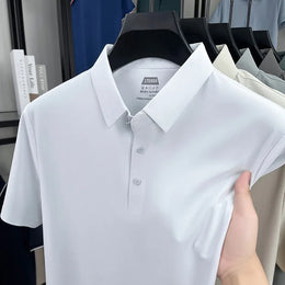 Men's Seamless Polo Shirt - Breathable Nylon-Spandex Blend, Reinforced Collar & Matching Buttons (12 Colors, M-4XL)