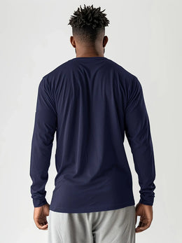 5-piece men's solid color round neck long sleeved T-shirt, versatile design, comfortable and fashionable