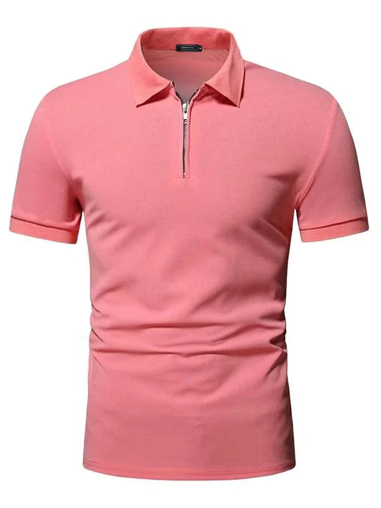 Men's polo shirt solid color short-sleeved zipper lapel T-shirt casual top