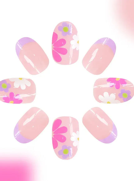 KissIcon Short Almond Press-On Nails Floral Tip -