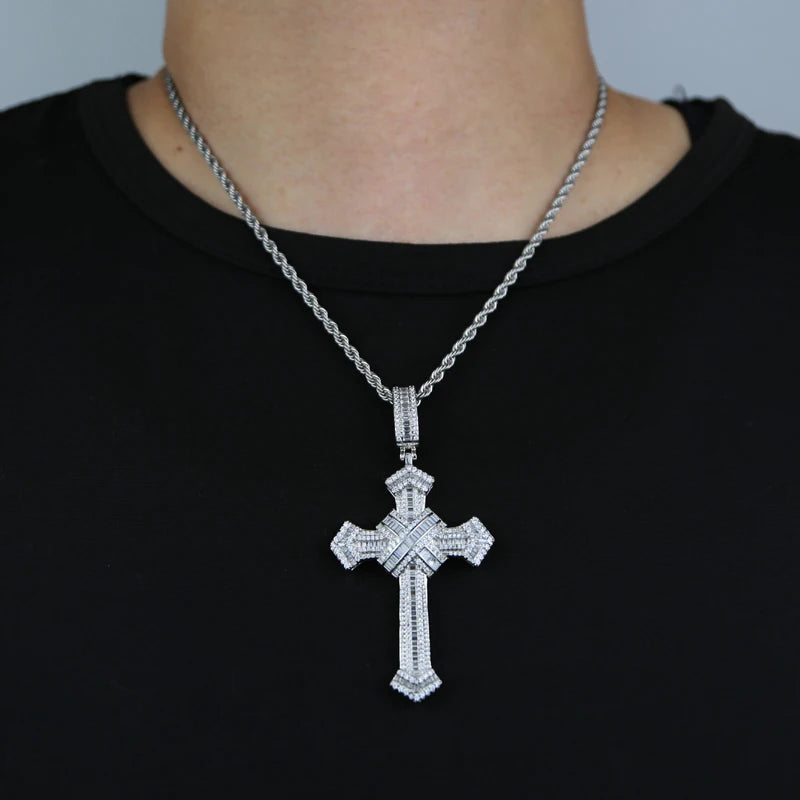 2025 New Cross Pendant for Men Women Full Iced Out Cubic Zircon Hip Hop Necklace Link Chain Fashion Rock Jewelry