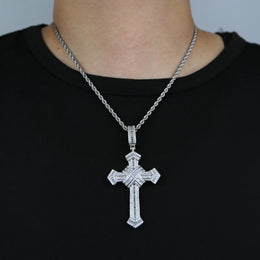 2025 New Cross Pendant for Men Women Full Iced Out Cubic Zircon Hip Hop Necklace Link Chain Fashion Rock Jewelry