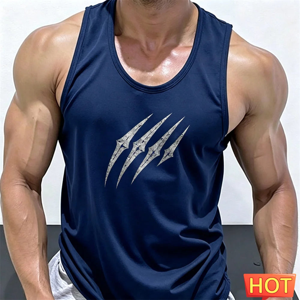 Summer scratch fitness vests men round neck sleeveless T-shirt Hard guy gym tank top men quick-dry men's t-shirts and tank tops