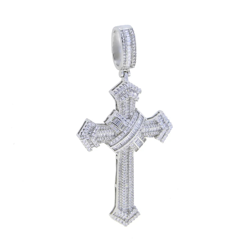 2025 New Cross Pendant for Men Women Full Iced Out Cubic Zircon Hip Hop Necklace Link Chain Fashion Rock Jewelry