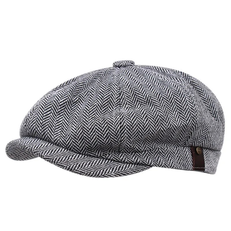 Men's Tweed British Newsboy Hat Herringbone Gatsby Hat Street Hats Octagonal Brim Hat Four Seasons Hip Hop Beret Painter Hat
