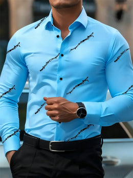 Men's personalized thorn print long-sleeved shirt. Business casual style, fashionable design, versatile and non-iron shirt.