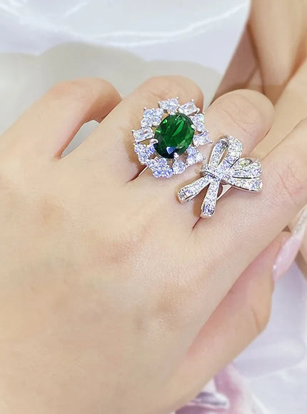 KissIcon New Green Zircon Bow Ring For Ladies - Adjustable