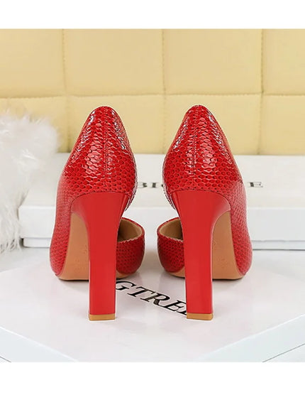 Woman Vintage Snake Print Pumps Square Toe Patent