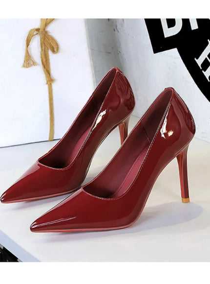 Fashionable Simple Slim Heels High Heels Glossy Patent