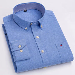 Men's 100% Cotton Smart Casual Shirt Long Sleeve Plaid Oxford Casual Solid Color Print Regular Fit Dress Shirt Oversized  6XL