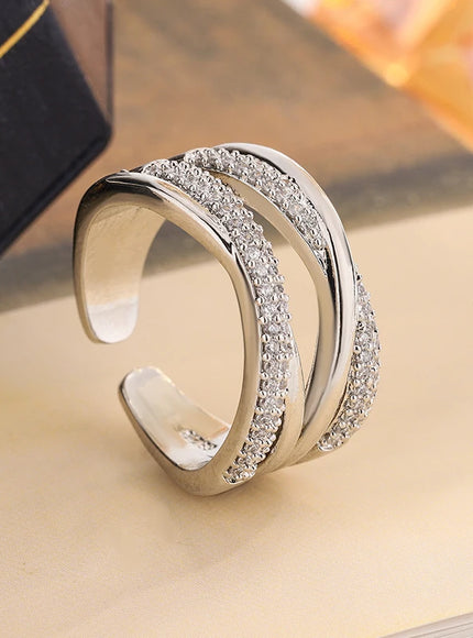 KissIcon Geometric Line Zircon Ring - Adjustable Fit