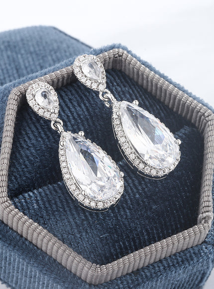 Classic 925 Silver Water Drop Earrings Women Zircon Shine