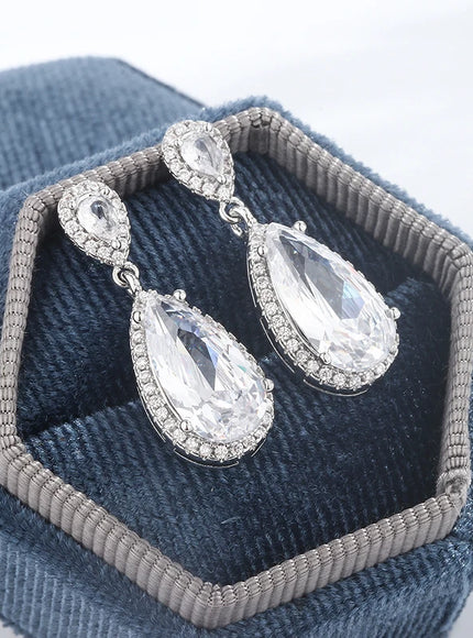 Classic 925 Silver Water Drop Earrings Women Zircon Shine
