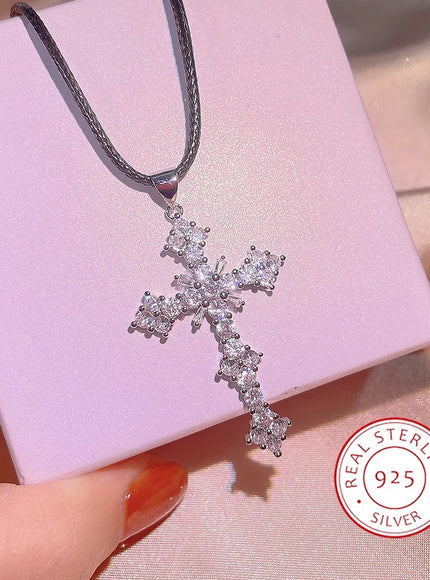 KissIcon Cubic Zirconia Cross Necklace - 925 Silver Plated