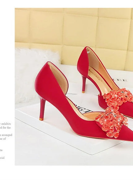2024 New Rhinestone Women Pumps Bow knot Retro
