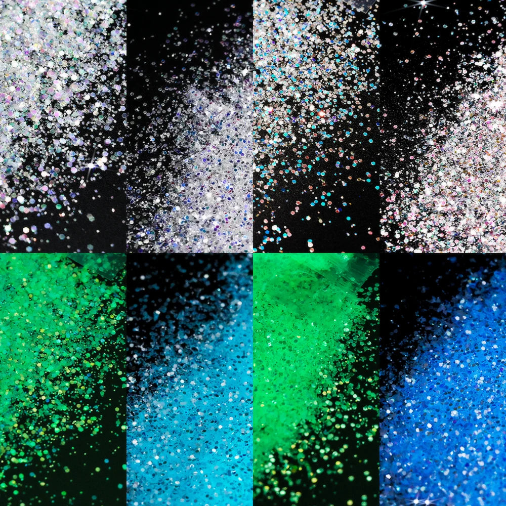 50g/Bag Halloween Luminous Nail Glitter Sequins Glow-In-Dark Phosphor Nail Flakes LongLasting Fluorescent Manicure Sequins 12.25