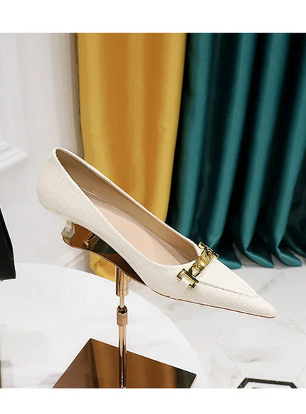 Fashion Metal Chain Decoration Women Pumps Shallow Mouth