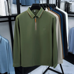 Men's Cotton Long Sleeved T-shirt with Collar Polo Shirt High-end Embroidered Top Autumn Loose Base Shirt