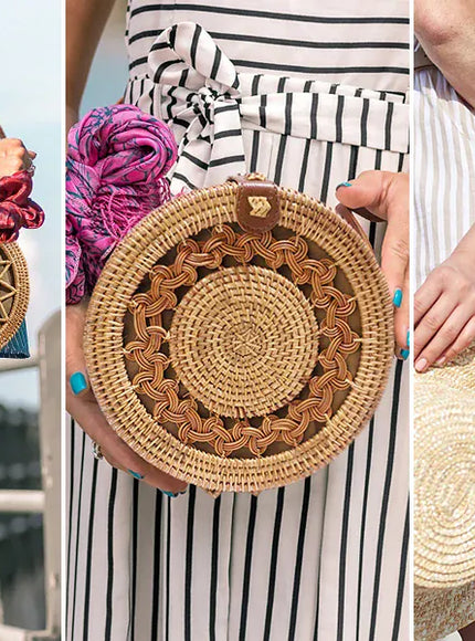 Hand-woven Straw Rattan Small Round Shoulder Crossbody