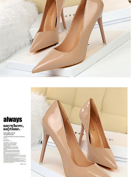 Fashion Simple Patent Leather Thin High Heel Women