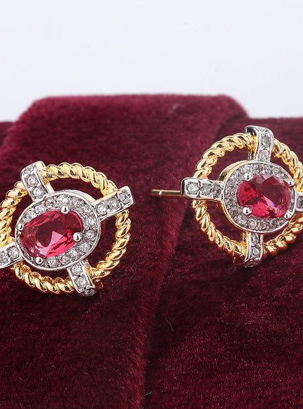KissIcon 925 Silver Oval Red Zircon Earrings - Lightweight