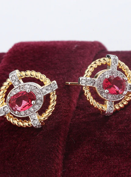 KissIcon 925 Silver Oval Red Zircon Earrings - Lightweight