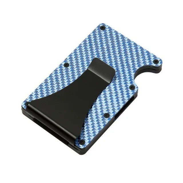 Minimalist  Wallet for Men, Money Clip Cash Strap Wallet, RFID Blocking Metal Wallet Aluminum Card Holder(Carbon Fiber)