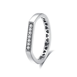 Original 925 Sterling Silver Ring Love Heart Pave CZ Crystal Stackable Rings For Women Wedding Engagement Birthday Gift Jewelry