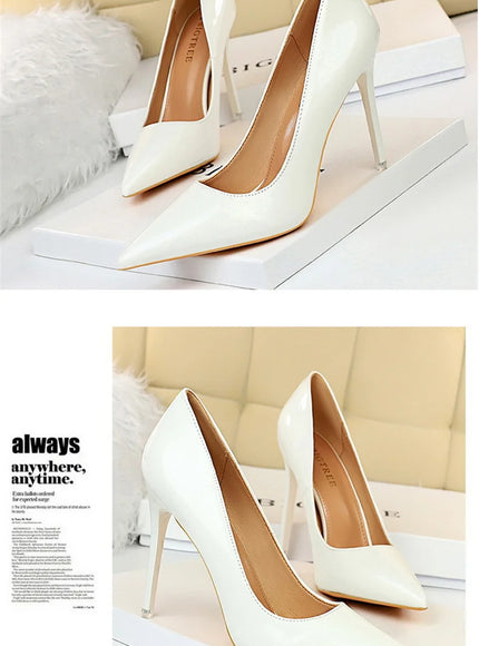Fashion Simple Patent Leather Thin High Heel Women