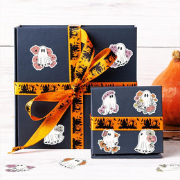 500Pcs Halloween Stickers 8 Designs Floral Ghost Decals Cute Adhesive Sealing Labels for Grocery Baking Bag Party Favor Supplies