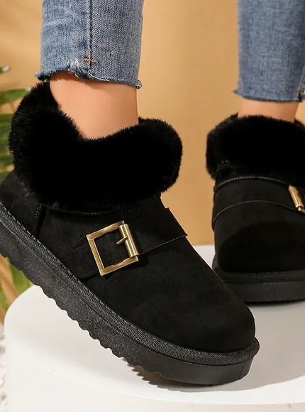 Faux Suede Buckle Decor Ankle Boots Women Winter