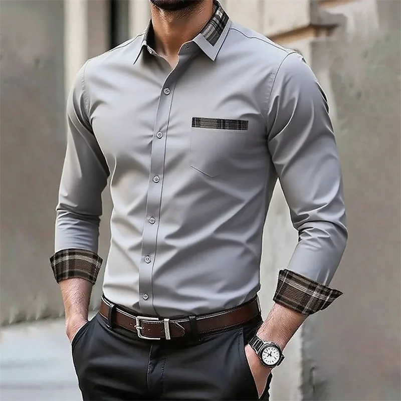 Men's iron-free long-sleeved lapel shirt, casual and comfortable long-sleeved shirt, spring and autumn inner shirt, plus size
