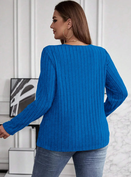 Plus Size Women's Fashionable Solid Color 1XL-5XL Sweater Pullover Tops Women's Cross V-neck Long Sleeved Pullover Sweater
